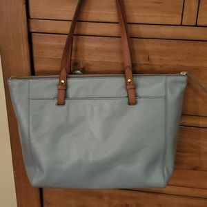 Fossil smokey blue leather tote bag